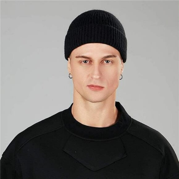 Unisex Wool Knit Fisherman Beanie Winter Warm Short Cuffed Skullcap Hat - Picture 2 of 7